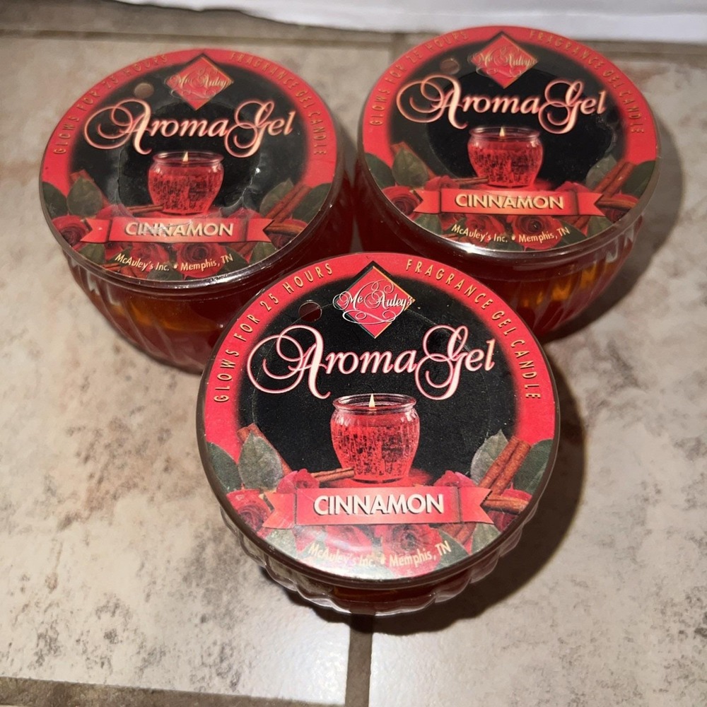 Vintage McAuley's Cinnamon Oval Aroma Gel Candle Cut Glass Set Of 3 NOS Sealed
